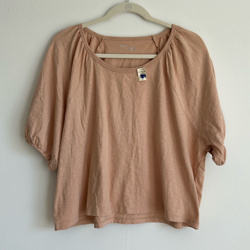 Aerie Cropped Peach Puff Sleeve Blouse L